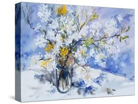 Wild Fruits and Forsythia Blossoms in Glass Vase, 2000-Sybille Fischer-Bradford-Stretched Canvas