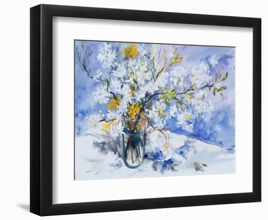 Wild Fruits and Forsythia Blossoms in Glass Vase, 2000-Sybille Fischer-Bradford-Framed Premium Giclee Print