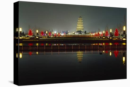 Wild Goose Pagoda at Night-George Oze-Stretched Canvas