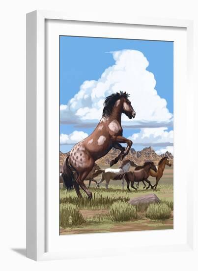 Wild Horses and Buttes-Lantern Press-Framed Art Print