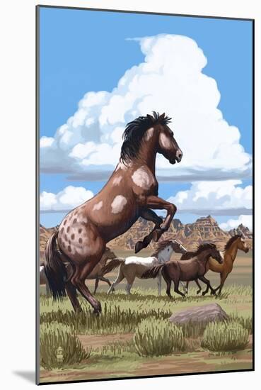 Wild Horses and Buttes-Lantern Press-Mounted Art Print