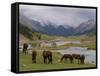 Wild Horses at River, Karkakol, Kyrgyzstan, Central Asia-Michael Runkel-Framed Stretched Canvas