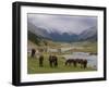 Wild Horses at River, Karkakol, Kyrgyzstan, Central Asia-Michael Runkel-Framed Photographic Print