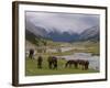 Wild Horses at River, Karkakol, Kyrgyzstan, Central Asia-Michael Runkel-Framed Photographic Print