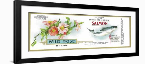 Wild Rose Salmon Can Label - Anacortes, WA-Lantern Press-Framed Premium Giclee Print