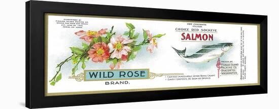 Wild Rose Salmon Can Label - Anacortes, WA-Lantern Press-Framed Art Print