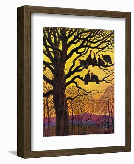 "Wild Turkeys Roosting,"November 1, 1938-Paul Bransom-Framed Giclee Print