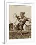 Wild West Show Performer Holds Aloft A Coiled Rope As His Horse Rears Up On His Hind Feet.-null-Framed Art Print