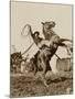 Wild West Show Performer Holds Aloft A Coiled Rope As His Horse Rears Up On His Hind Feet.-null-Mounted Art Print