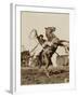 Wild West Show Performer Holds Aloft A Coiled Rope As His Horse Rears Up On His Hind Feet.-null-Framed Art Print