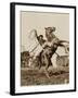 Wild West Show Performer Holds Aloft A Coiled Rope As His Horse Rears Up On His Hind Feet.-null-Framed Art Print