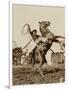 Wild West Show Performer Holds Aloft A Coiled Rope As His Horse Rears Up On His Hind Feet.-null-Framed Art Print