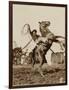 Wild West Show Performer Holds Aloft A Coiled Rope As His Horse Rears Up On His Hind Feet.-null-Framed Art Print