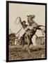 Wild West Show Performer Holds Aloft A Coiled Rope As His Horse Rears Up On His Hind Feet.-null-Framed Art Print