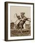 Wild West Show Performer Holds Aloft A Coiled Rope As His Horse Rears Up On His Hind Feet.-null-Framed Art Print