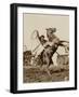 Wild West Show Performer Holds Aloft A Coiled Rope As His Horse Rears Up On His Hind Feet.-null-Framed Art Print