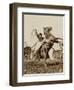 Wild West Show Performer Holds Aloft A Coiled Rope As His Horse Rears Up On His Hind Feet.-null-Framed Art Print