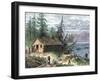 Wilderness Log Cabin of Pioneers Who Travel by River-null-Framed Giclee Print