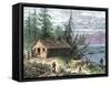 Wilderness Log Cabin of Pioneers Who Travel by River-null-Framed Stretched Canvas