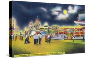 Wildwood-by-the-Sea, New Jersey - Funchase and Roller Coaster in the Moonlight-Lantern Press-Stretched Canvas