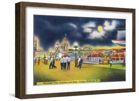 Wildwood-by-the-Sea, New Jersey - Funchase and Roller Coaster in the Moonlight-Lantern Press-Framed Art Print