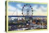 Wildwood-by-the-Sea, New Jersey - View of Playland, Ferris Wheel-Lantern Press-Stretched Canvas