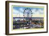 Wildwood-by-the-Sea, New Jersey - View of Playland, Ferris Wheel-Lantern Press-Framed Art Print