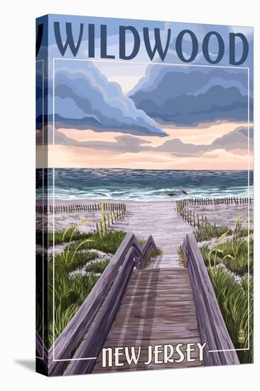 Wildwood, New Jersey - Beach Boardwalk Scene-Lantern Press-Stretched Canvas