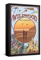 Wildwood, New Jersey - Beach Montage-Lantern Press-Framed Stretched Canvas