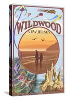 Wildwood, New Jersey - Beach Montage-Lantern Press-Stretched Canvas
