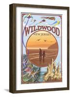 Wildwood, New Jersey - Beach Montage-Lantern Press-Framed Art Print
