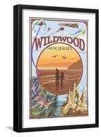 Wildwood, New Jersey - Beach Montage-Lantern Press-Framed Art Print