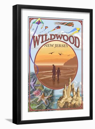Wildwood, New Jersey - Beach Montage-Lantern Press-Framed Art Print