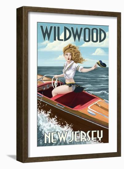 Wildwood, New Jersey - Boating Pinup Girl-Lantern Press-Framed Art Print