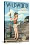 Wildwood, New Jersey - Fishing Pinup Girl-Lantern Press-Stretched Canvas