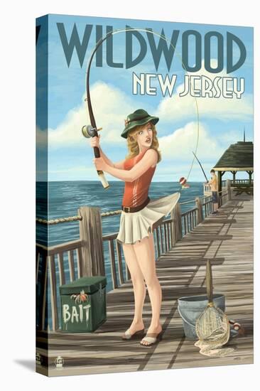 Wildwood, New Jersey - Fishing Pinup Girl-Lantern Press-Stretched Canvas