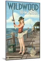 Wildwood, New Jersey - Fishing Pinup Girl-Lantern Press-Mounted Art Print