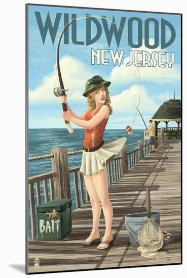 Wildwood, New Jersey - Fishing Pinup Girl-Lantern Press-Mounted Art Print