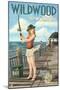 Wildwood, New Jersey - Fishing Pinup Girl-Lantern Press-Mounted Art Print