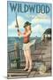 Wildwood, New Jersey - Fishing Pinup Girl-Lantern Press-Mounted Art Print