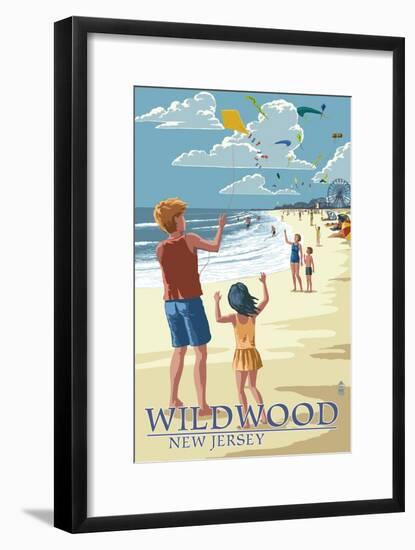 Wildwood, New Jersey - Kite Flyers-Lantern Press-Framed Art Print