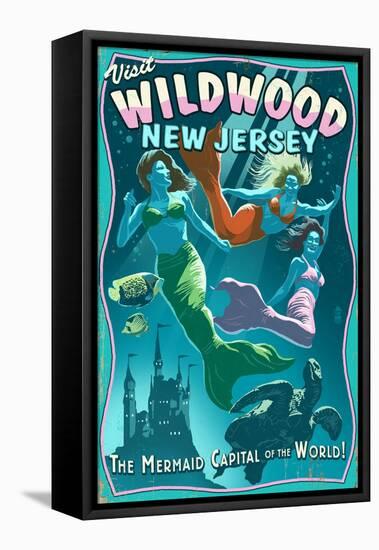 Wildwood, New Jersey - Mermaid Capital Sign-Lantern Press-Framed Stretched Canvas