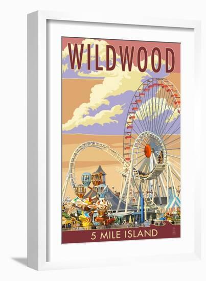 Wildwood, New Jersey - Pier and Sunset-Lantern Press-Framed Art Print