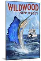 Wildwood, New Jersey - Sailfish Fishing Scene-Lantern Press-Mounted Art Print