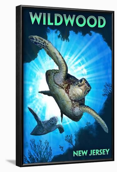Wildwood, New Jersey - Sea Turtle Diving-Lantern Press-Framed Art Print
