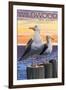 Wildwood, New Jersey - Seagulls-Lantern Press-Framed Art Print