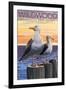 Wildwood, New Jersey - Seagulls-Lantern Press-Framed Art Print