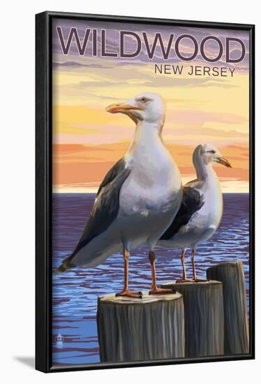 Wildwood, New Jersey - Seagulls-Lantern Press-Framed Art Print