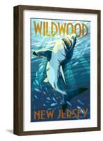 Wildwood, New Jersey - Stylized Shark-Lantern Press-Framed Art Print