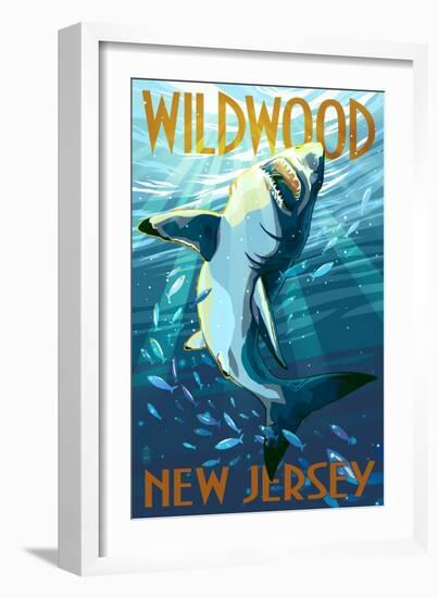 Wildwood, New Jersey - Stylized Shark-Lantern Press-Framed Art Print